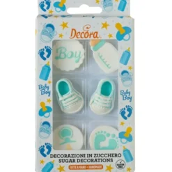 Sockerdekorationer Baby Shower Blå/Vit 6-pack