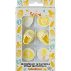 Sockerdekorationer Baby Shower Gul/Vit 6-pack