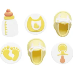 Sockerdekorationer Baby Shower Gul/Vit 6-pack
