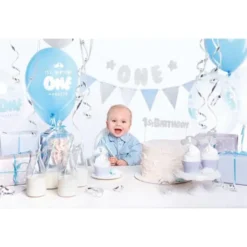 1st Birthday Blå och Silver Kalaspaket
