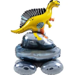 Stående Folieballong Gul Dinosaurie