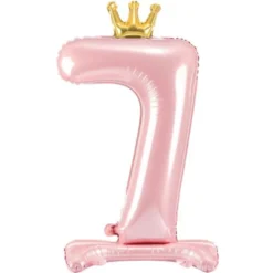 Stående Sifferballong med Krona Rosa (Siffra 0)