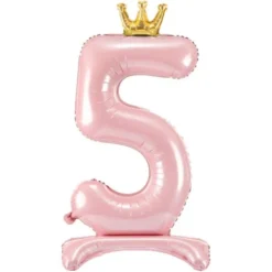 Stående Sifferballong med Krona Rosa (Siffra 0)
