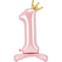 Stående Sifferballong med Krona Rosa (Siffra 0)