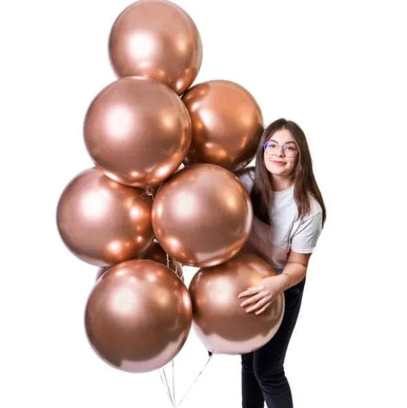 Stora Runda Roseguld Chrome Ballonger (10-Pack)