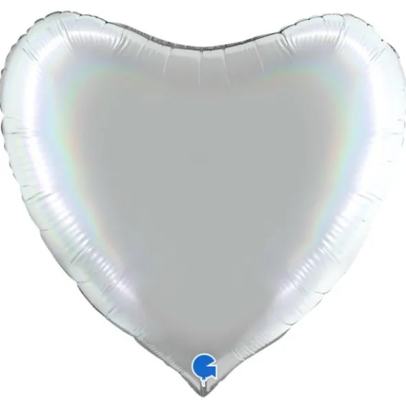Stor Hjärtballong Holografisk Platinum Pure