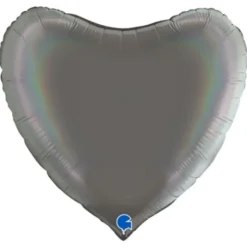 Stor Hjärtballong Holografisk Platinum Grå
