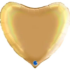 Stor Hjärtballong Holografisk Platinum Champagne