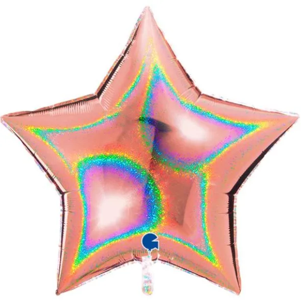 Stor Holografisk Folieballong Stjärna Roséguld