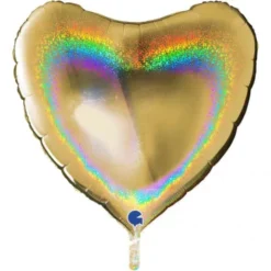 Stor Holografisk Folieballong Hjärta Guld