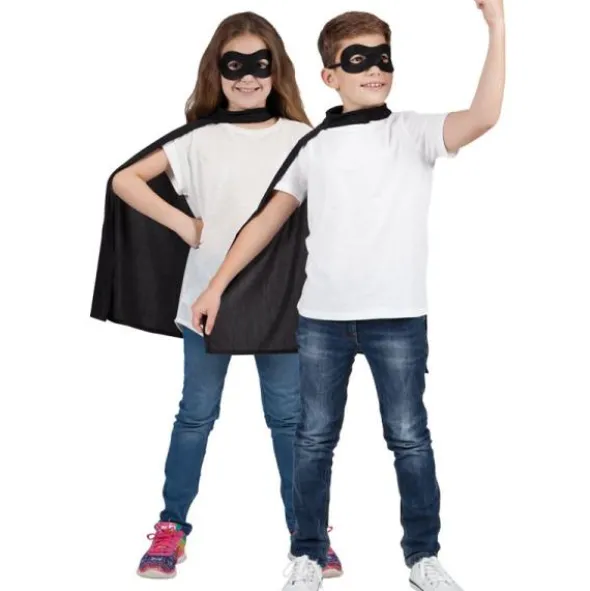 Superhjälte Svart Mantel med Ögonmask Barn