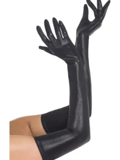 Svarta Långa Handskar Med Wet Look