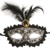 Svart Halvmask med Fjädrar