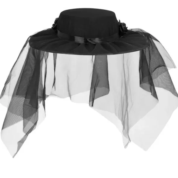 Svart Hatt med Döskallar, Blommor & Slöja