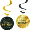 Swirls Happy Birthday Guld/Svart 4-pack