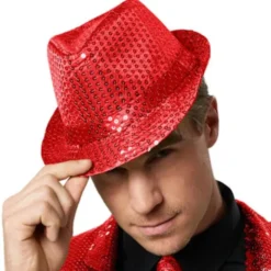 Trilby Hatt Röda Paljetter