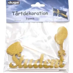 Tårtdekoration Guld Student 5-Pack