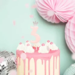 Tårtljus Siffra med Krona Rosa (Siffra 0)