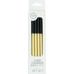 Tårtljus Svart/Guld 9,5 cm 12-pack