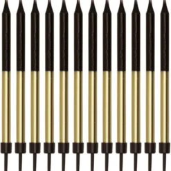 Tårtljus Svart/Guld 9,5 cm 12-pack