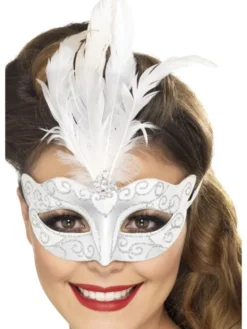 Venetiansk Silver Mask med Glitter