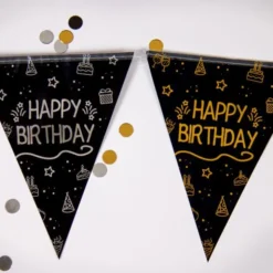 Vimpelgirlang Happy Birthday Svart