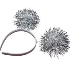 Vitt Diadem med Silvriga Pom Poms