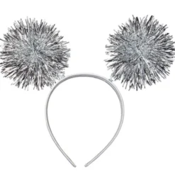Vitt Diadem med Silvriga Pom Poms