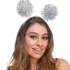 Vitt Diadem med Silvriga Pom Poms